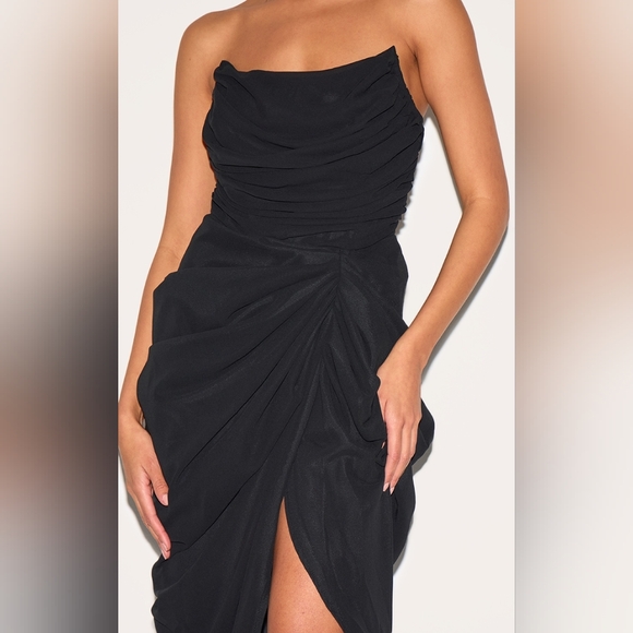 PrettyLittleThing | Dresses | Black Chiffon Corset Bandeau Draped Midi Dress  | Poshmark